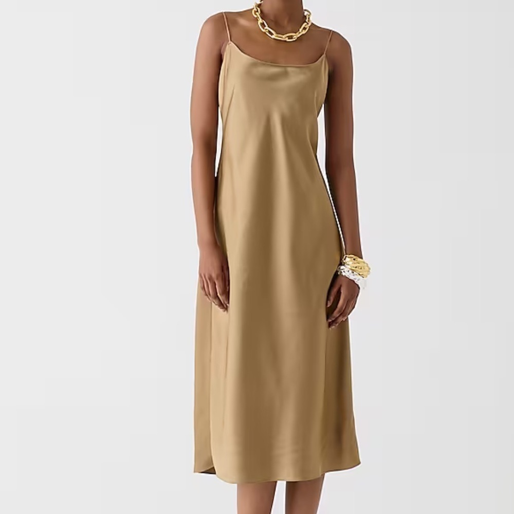 J crew Gwyneth slip dress in luster charmeuse camel - Picture 1 of 6